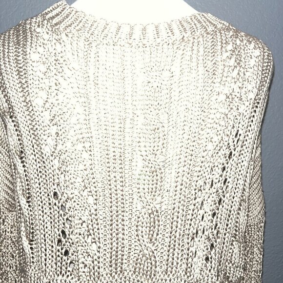 ZARA Taupe Open Cable Knit Fringe Bottom Oversized Cropped Sweater NWT - Large - Picture 7 of 14